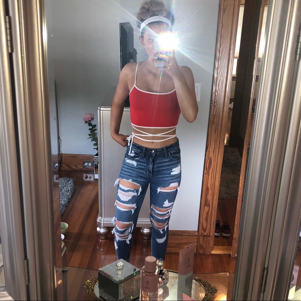 Garage Red Stringed Crop Top